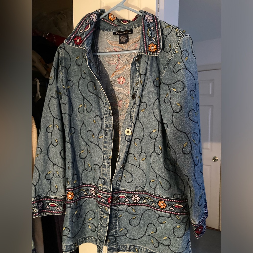 Denim&Co Blue Embroidered Jean Jacket